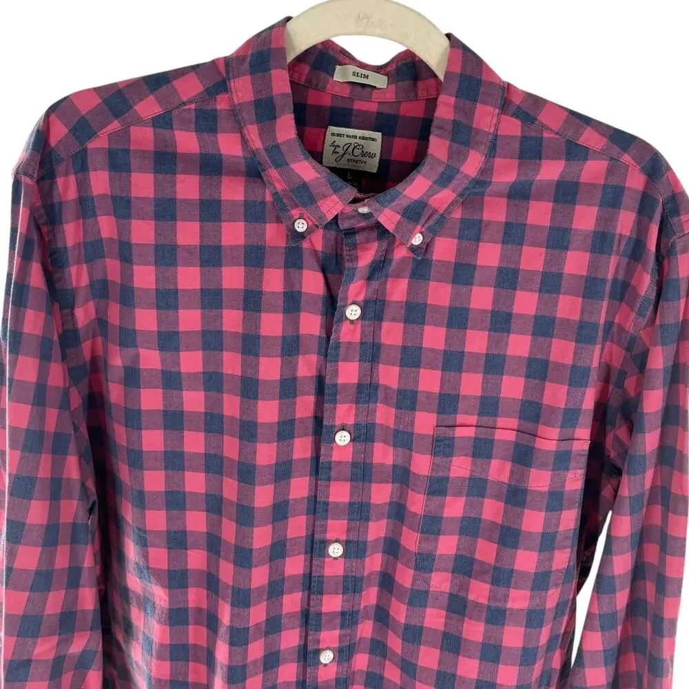 J. Crew Red Plaid Blue Slim Fit Cotton Button Down Shirt